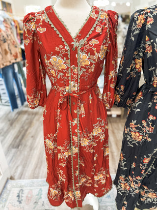 Brick Willow Breeze Midi Dress