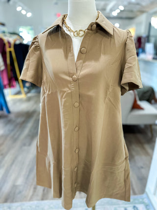 Taupe Charm Button Down Collared Dress
