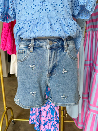 Dainty As Can Be High Rise Embroidered Shorts - Risen