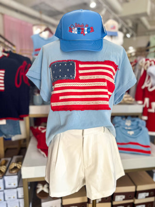 Blue Vintage Glory Flag Top