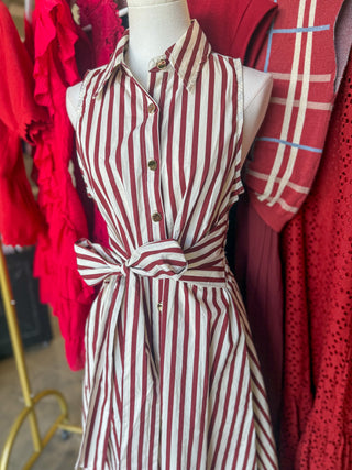 Burgundy Rowan Lane Striped Belted Maxi Dress