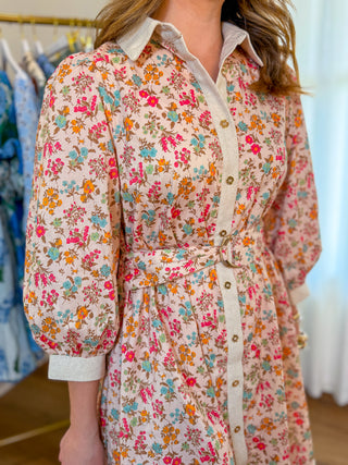 Cream Floral Made for Everything Belted Mini Dress