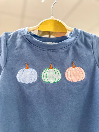 Blue Pumpkin Trio Embroidery Top