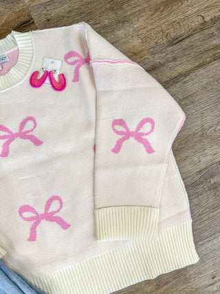 Girly Touch Pink Bows Long Sleeve Sweater Top