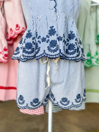 Blue It Girl Summer Scallop Shorts Set