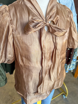 Mocha Scarlett Satin Bow Top