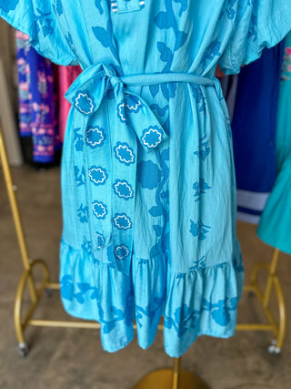 Chambray Summer In Santorini Floral Belted Mini Dress