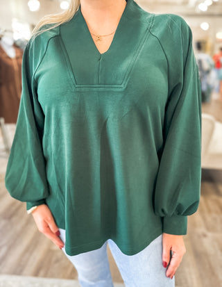 Hunter Green Laid Back Luxe Long Sleeve Top