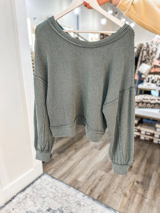 Moss Green Two Tone Otto Ribbed Oversized Top