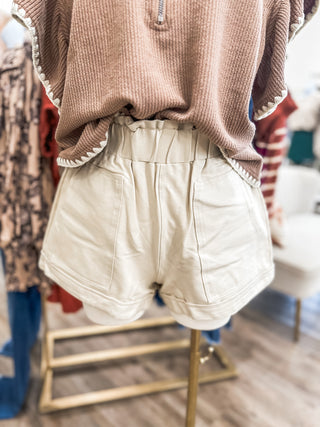 Cream Gloss Elastic Waist Band Shorts