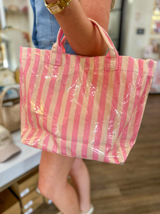 Ivory & Pink Striped Tote Bag