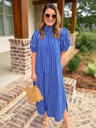 Navy Blue Graceful Lines Stripe Midi Dress