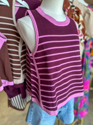 Burgundy Autumn Breeze Striped Knit Tank Top