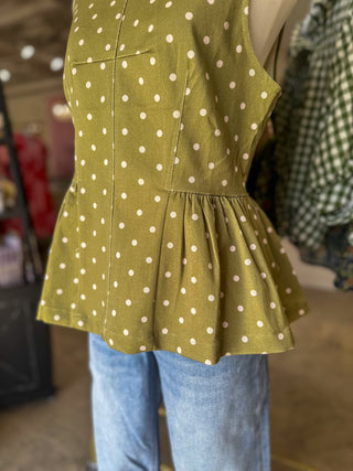 Olive Prescott Polka Dot Peplum Top