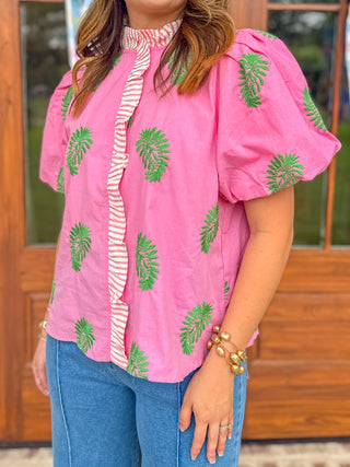 The Palm Beach Pink Puff Sleeve Top