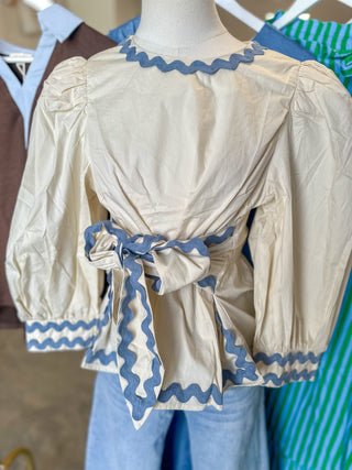 Ecru Scallop Trim Tie Top