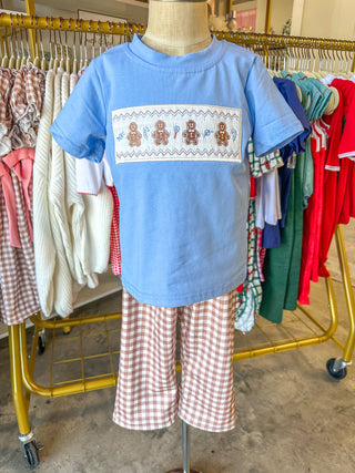 Set- Christmas Vintage Style Gingerbread Plaid Boys Pants Set