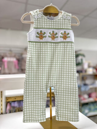 Sage Turkey Embroidery Gingham Jon Jon