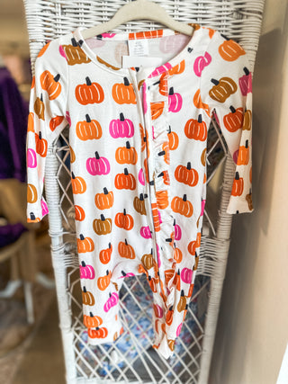 Pink & Orange Pumpkin Long Sleeve Zippie Pajamas