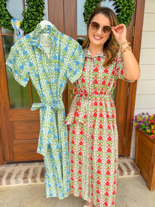 Blue Sweet Stroll Floral Belted Midi Dress