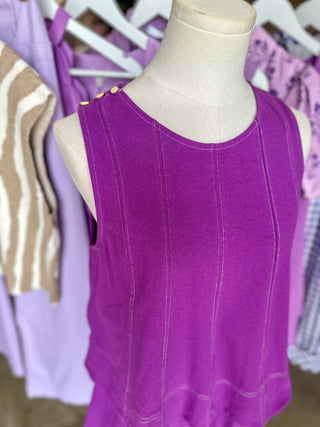 Purple Winning Wonder Contrast Stitch Sleeveless Shorts Set