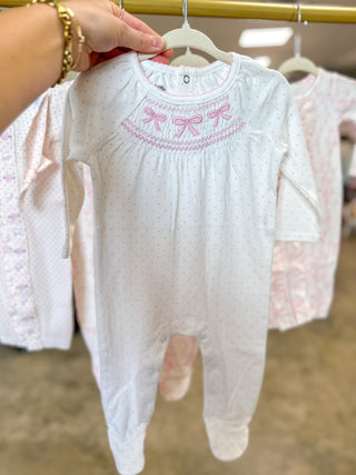Pretty Little Bows & Polka Dots Smocked Layette Sleeper