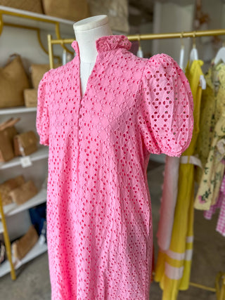 Soft Pink Sweet Eyelet Moments Midi Dress