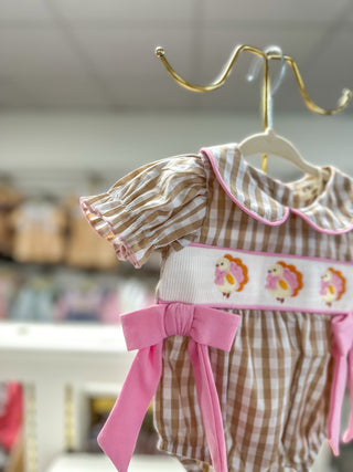 BUBBLE_- Fall Thanksgiving Lapel Plaid Chick Embroidery Smocking Bow Girls Bubble