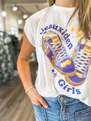 Geauxlden Girls Crop Shoulder Game Time Tee