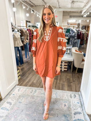 The Chestnut Ever After Embroidered Mini Dress