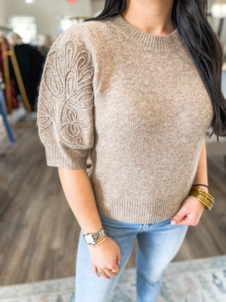 Mocha Textured Threads Sweater Top