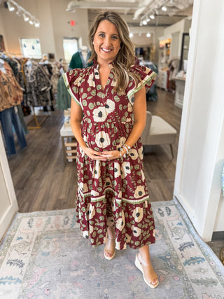 Wine Petal Midi Dress