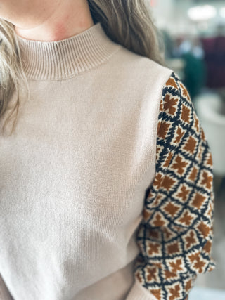 Taupe Cottage Diamond Knit Sweater Top