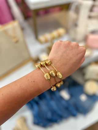 Worn Gold Nugget & Bar Set of 3 Bracelets