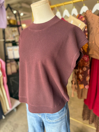 Brown Simple Staple Ribbed Top