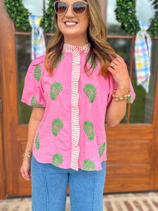 The Palm Beach Pink Puff Sleeve Top