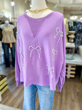 Purple Pretty In Pearls Long Sleeve Top