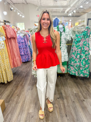Scarlet Gold Link Elegance Peplum Top
