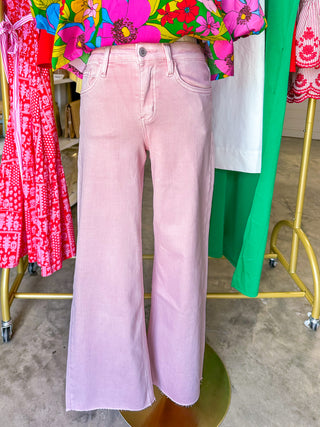 Baby Pink High Rise Crop Wide Leg Jean | VERVET