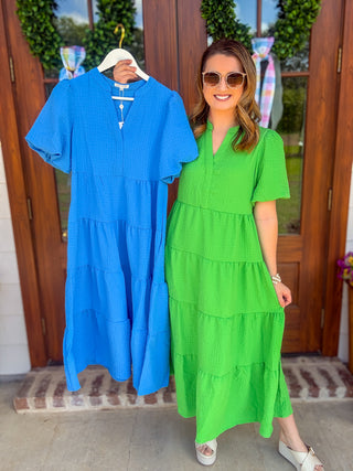 Green Kinsley Seersucker Textured Midi Dress