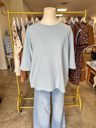 Blue Fog Cloudy Knit 3/4 Sleeve Top