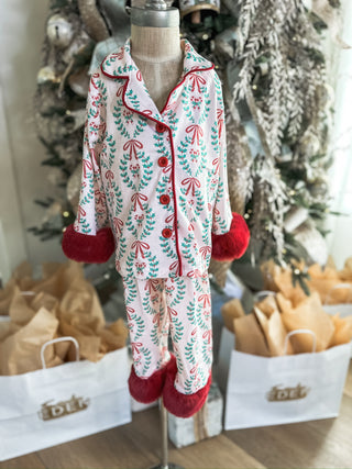 Christmas Festive Pattern W/ Red Cuffs PJ Set