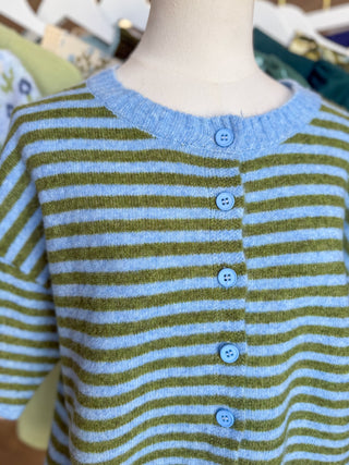 Blue & Olive Striped Weekend Stroll Button Down Cardigan