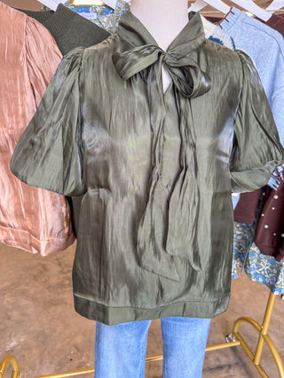 Olive Scarlett Satin Bow Top