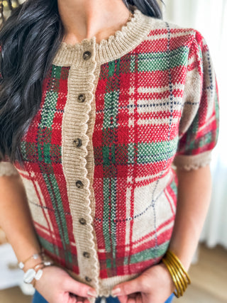 Taupe Highland Holiday Plaid Sweater