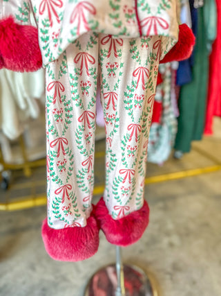 Christmas Festive Pattern W/ Red Cuffs PJ Set