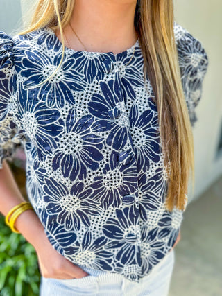 Navy Softly Styled Floral Lace Top