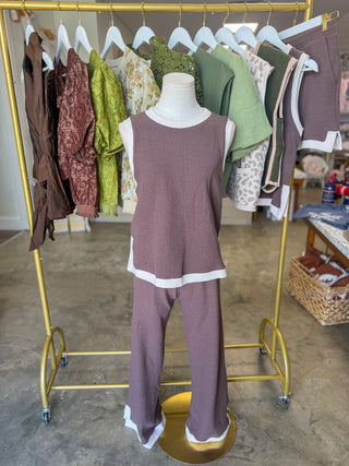 Leah Brown/Cream Cloudy Knit Tank Top & Pants Set