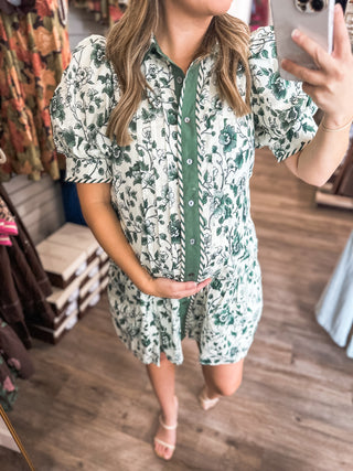 Green Petal Puff Mini Dress