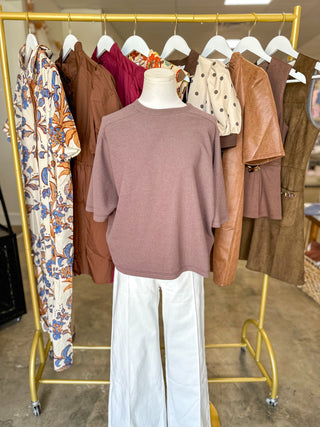 Brown Cloudy Knit 3/4 Sleeve Top